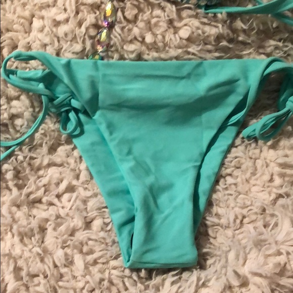 NWOT Carnival encrusted bejeweled teal bikini set - Picture 3 of 3